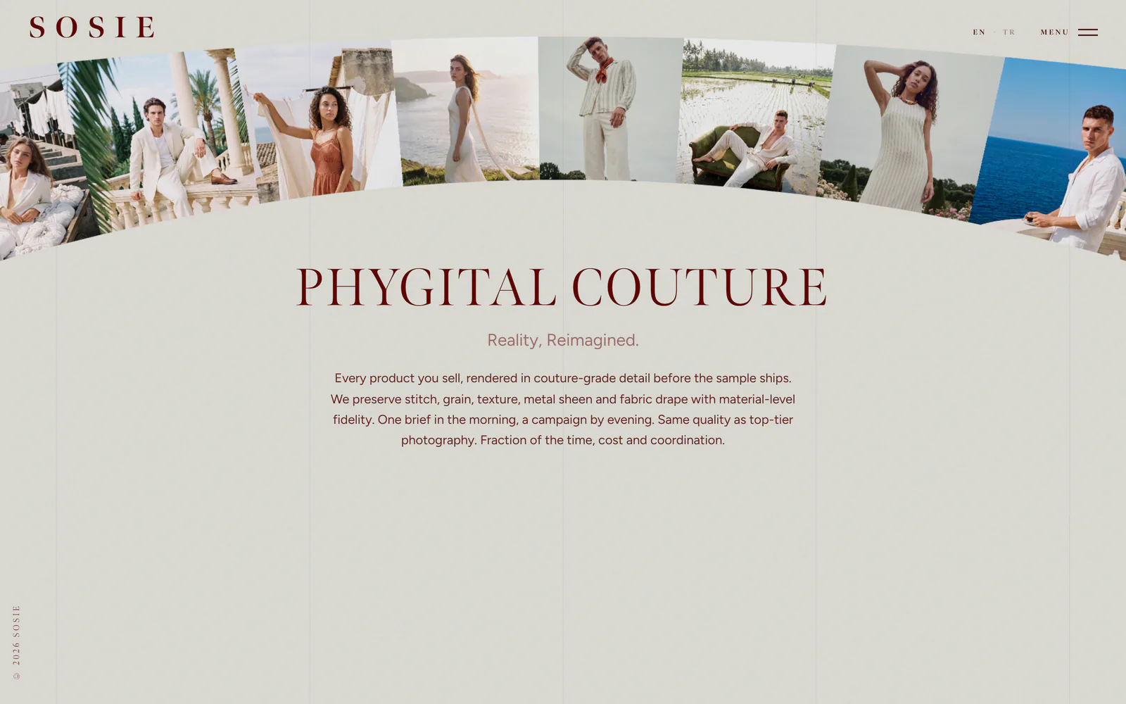Phygital Couture: a curved strip of images above the headline