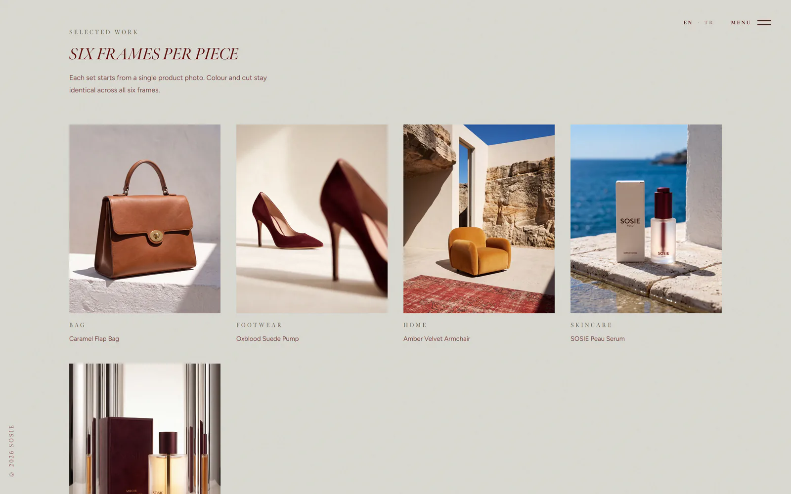 Six Frames Per Piece: product images produced by the tool